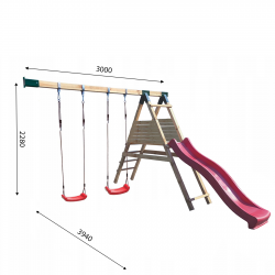 Drewniany Domek Hubert Z Dwoma Ślizgami Podwójną Huśtawką Z Platformą i Ślizgiem Oraz Ścianką Wspinaczkową