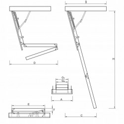 Drewniane schody strychowe EXTRA 120x80 H-305 46mm