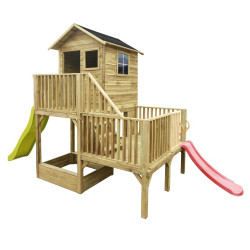 Drewniany domek ogrodowy dla dzieci - Hubert z dwoma ślizgami