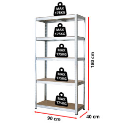 Regał magazynowy 180x90x40 cm ocynkowany 2w1 garażowy piwnica 175 kg