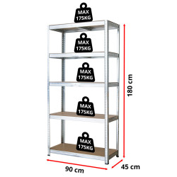 Regał magazynowy 180x90x45 cm ocynkowany 2w1 garażowy piwnica 175 kg