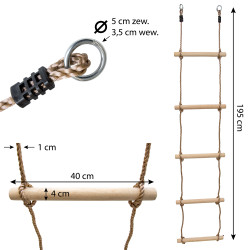 Drabinka linowa 5 grubych szczebli 2 pkt zawieszenia na place zabaw